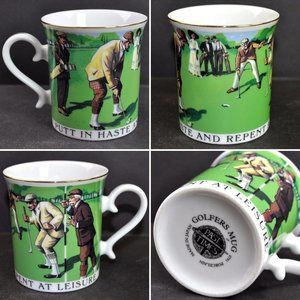 Golfers Putt In Haste Repent Leisure Vintage Porcelain Tea Cup Coffee Mug Japan